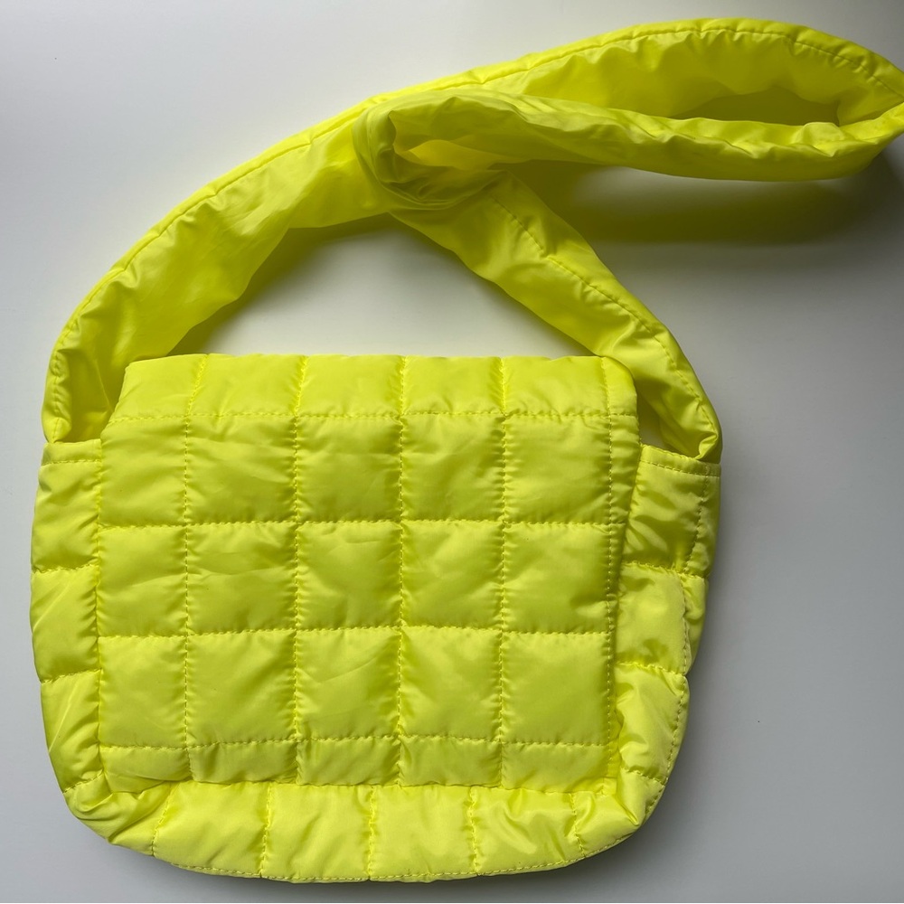 Bright Neon Yellow Puffer Crossbody Bag